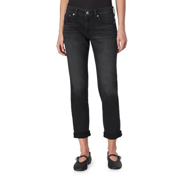 NWT Rag & Bone Jeans Womens 28 Dre Cornelia Black Slim Boyfriend Low-Rise Denim - Picture 1 of 14
